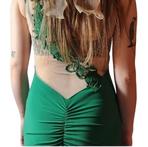 Glamazon Green bridesmaid Asymmetrical Ruched Bodycon Dress for Prom or‎ event